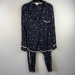 Soma Navy Moon & Star Pattern Cool Knights Pajama Set Size‎ L (Top) XL (Bottoms)